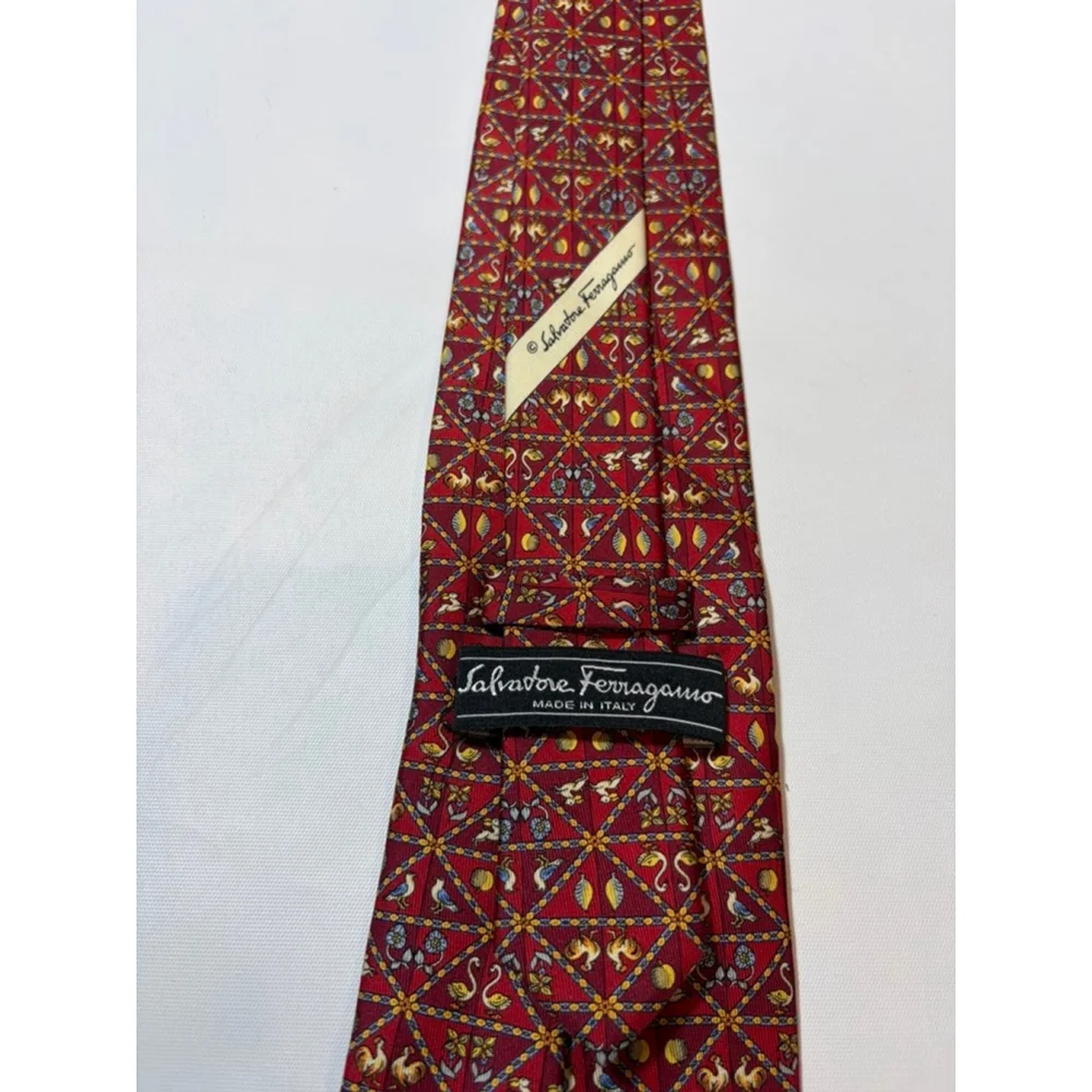 Salvatore Ferragamo Silk Tie Italy Red Animal Print Novelty Luxury Designer
